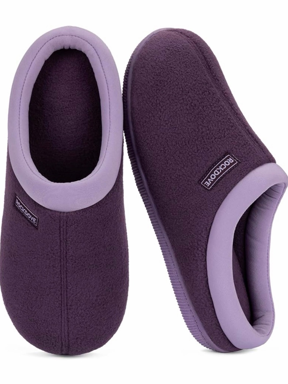 NWT RockDove Plush Slip-On Slippers in Deep Purple & Lavender | Size 7-8